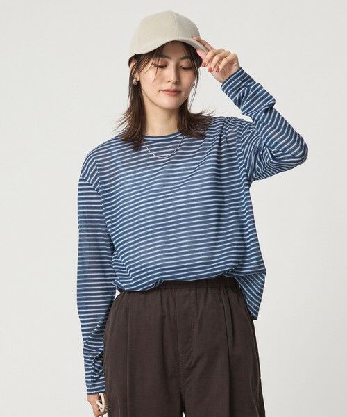 green label relaxing / グリーンレーベル リラクシング カットソー | シアー マルチボーダー ロングスリーブ Tシャツ | 詳細11