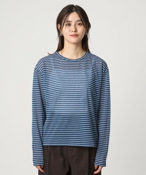 green label relaxing / グリーンレーベル リラクシング カットソー | シアー マルチボーダー ロングスリーブ Tシャツ | 詳細14