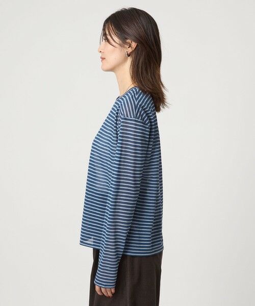 green label relaxing / グリーンレーベル リラクシング カットソー | シアー マルチボーダー ロングスリーブ Tシャツ | 詳細15