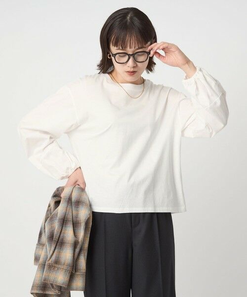 green label relaxing / グリーンレーベル リラクシング カットソー | パフギャザー ロングスリーブ プルオーバー カットソー(WHITE)