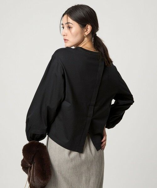 green label relaxing / グリーンレーベル リラクシング カットソー | パフギャザー ロングスリーブ プルオーバー カットソー(BLACK)