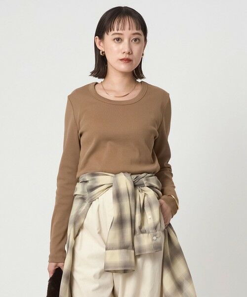 green label relaxing/グリーンレーベル リラクシング フライス Uネック Tシャツ MD. BROWN FREE green label relaxing/グリーンレーベル リラクシング フライス Uネック Tシャツ MD. BROWN FREE