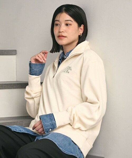 green label relaxing / グリーンレーベル リラクシング カットソー | 【WEB限定】＜at ease＞ベロア ハーフジップ プルオーバー | 詳細1