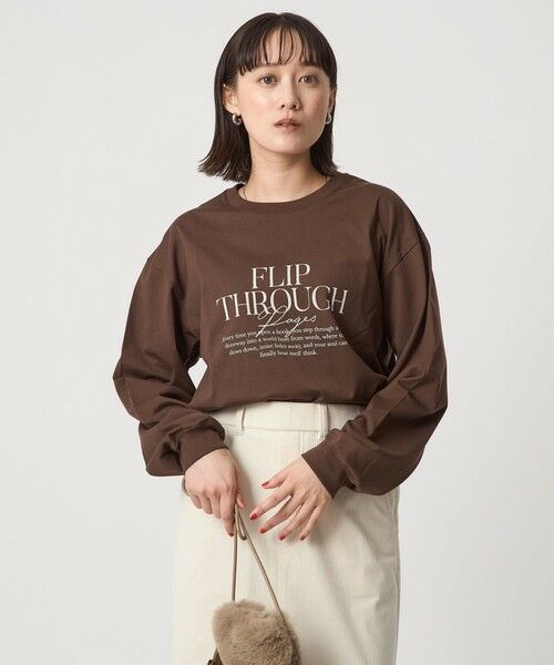 green label relaxing/グリーンレーベル リラクシング ブックストア ロゴ ロングスリーブ Tシャツ MD. BROWN FREE