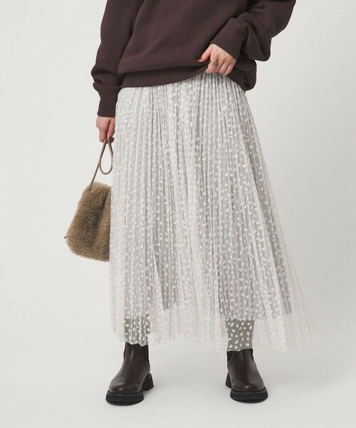 green label relaxing/グリーンレーベル リラクシング ［size SHORT/TALLあり］2WAY チュール プリント プリーツ スカート OFF WHITE XS-S(SHORT-36)