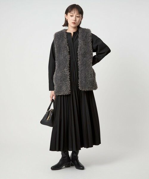 green label relaxing/グリーンレーベル リラクシング ［size SHORTあり］ワッシャー プリーツ ロングスリーブ ワンピース BLACK XS-S(SHORT-36)