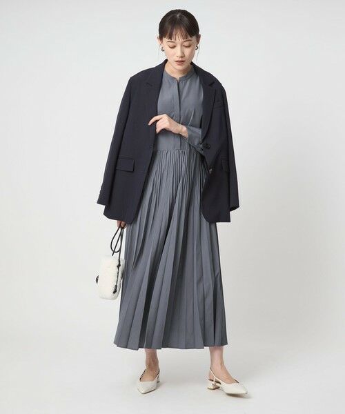 green label relaxing/グリーンレーベル リラクシング ［size SHORTあり］ワッシャー プリーツ ロングスリーブ ワンピース LT. BLUE FREE