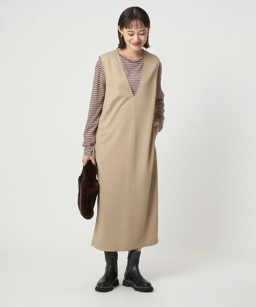 green label relaxing / グリーンレーベル リラクシング ロング・マキシ丈ワンピース | ディープ Vネック ジャンパースカート | 詳細18