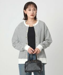 green label relaxing / グリーンレーベル リラクシング カーディガン・ボレロ | メタル調 ドットボタン カーディガン  ボーダー