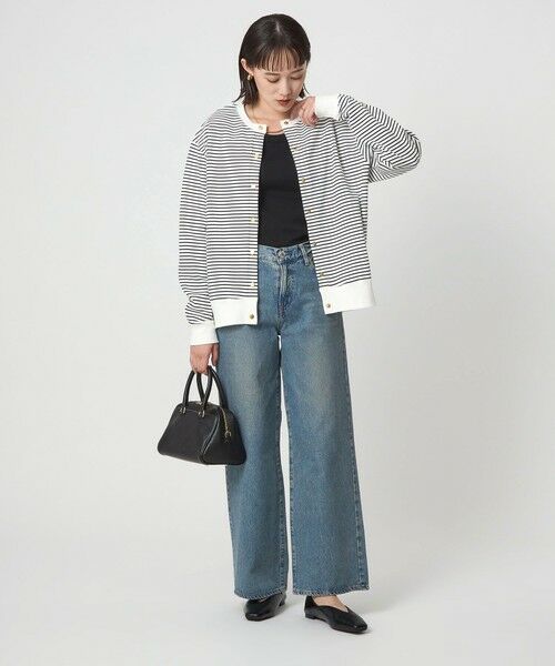 green label relaxing / グリーンレーベル リラクシング カーディガン・ボレロ | メタル調 ドットボタン カーディガン  ボーダー | 詳細2