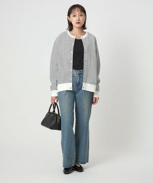 green label relaxing / グリーンレーベル リラクシング カーディガン・ボレロ | メタル調 ドットボタン カーディガン  ボーダー | 詳細3