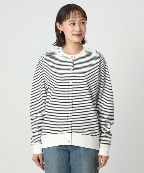 green label relaxing / グリーンレーベル リラクシング カーディガン・ボレロ | メタル調 ドットボタン カーディガン  ボーダー | 詳細4