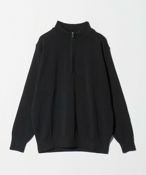green label relaxing/グリーンレーベル リラクシング ＜gim＞25F H/MLN ハーフジップ プルオーバー ニット -ウォッシャブル- BLACK L