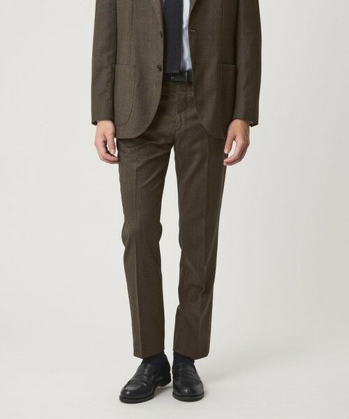 green label relaxing / グリーンレーベル リラクシング スラックス・ドレスパンツ | GLR CLOTH フラノ柄 アジャスター スラックス -ストレッチ-（DK.BROWN）