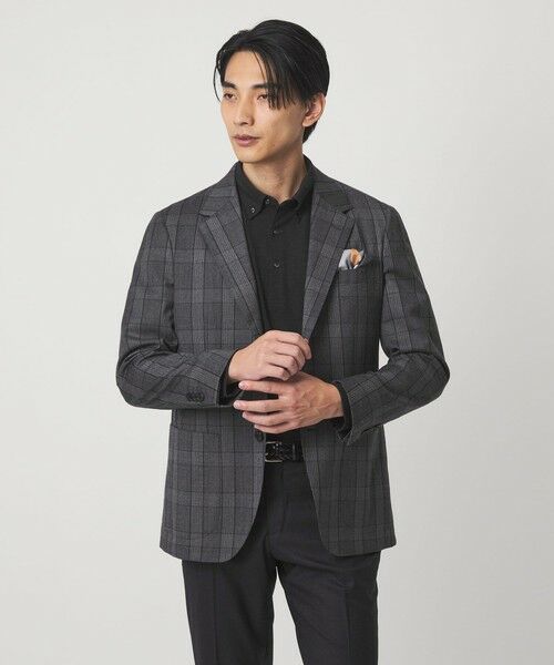 green label relaxing/グリーンレーベル リラクシング GLR CLOTH フラノ柄 2B RG ジャケット -ストレッチ- DK. GRAY M