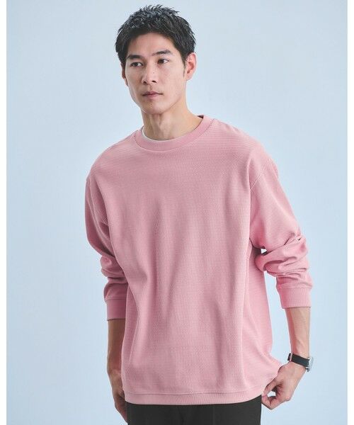 green label relaxing / グリーンレーベル リラクシング カットソー | ウェーブ サーマル クルーネック Tシャツ(LT.PINK)