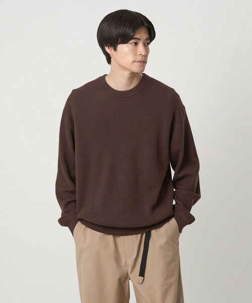 green label relaxing/グリーンレーベル リラクシング コットン アゼ クルーネック ニット DK. BROWN S green label relaxing/グリーンレーベル リラクシング コットン アゼ クルーネック ニット DK. BROWN S