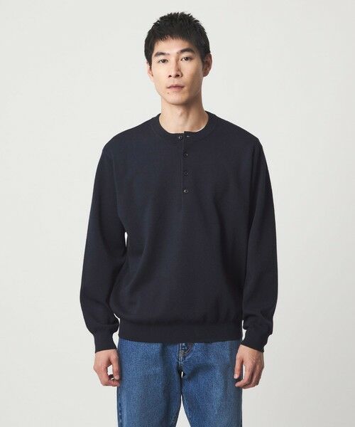 green label relaxing/グリーンレーベル リラクシング ダブルフェイス ヘンリーネック ニット NAVY S green label relaxing/グリーンレーベル リラクシング ダブルフェイス ヘンリーネック ニット NAVY S