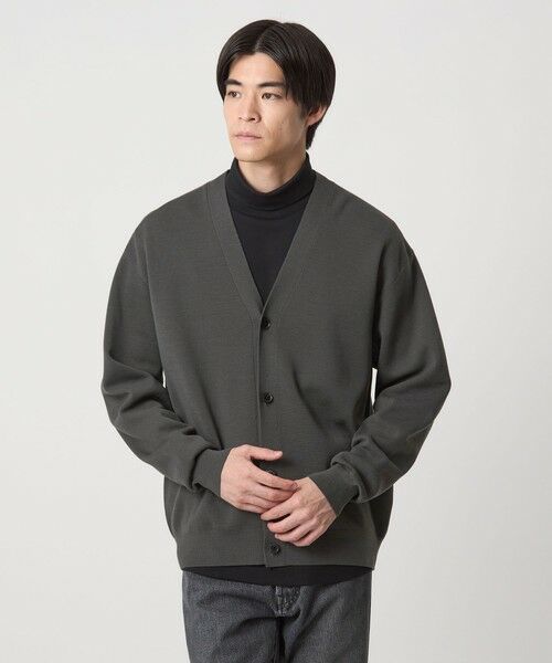 green label relaxing/グリーンレーベル リラクシング ポリエステル ウール ミラノリブ Vネック カーディガン MD. GRAY S