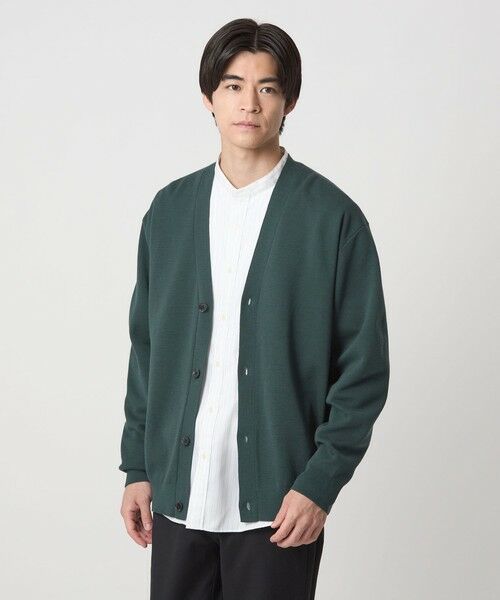 green label relaxing/グリーンレーベル リラクシング ポリエステル ウール ミラノリブ Vネック カーディガン DK. GREEN M