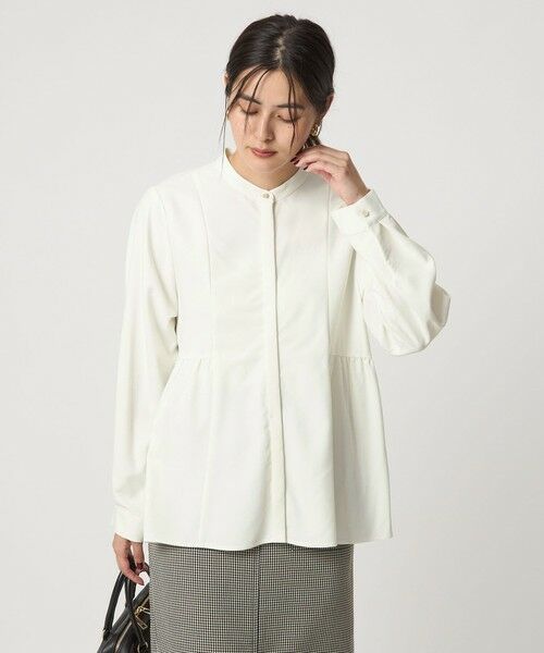 green label relaxing / グリーンレーベル リラクシング シャツ・ブラウス | スタンドカラー ペプラム ブラウス(OFF WHITE)