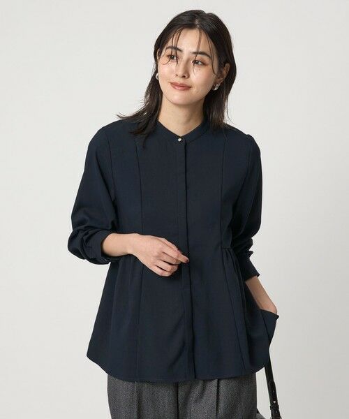 green label relaxing / グリーンレーベル リラクシング シャツ・ブラウス | スタンドカラー ペプラム ブラウス(NAVY)