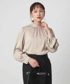 green label relaxing / グリーンレーベル リラクシング シャツ・ブラウス | サテン スタンドネック ギャザー ブラウス