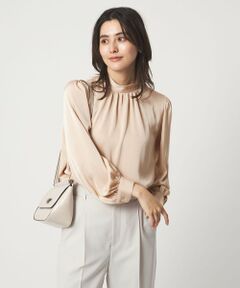 green label relaxing / グリーンレーベル リラクシング シャツ・ブラウス | サテン スタンドネック ギャザー ブラウス