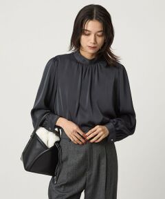 green label relaxing / グリーンレーベル リラクシング シャツ・ブラウス | サテン スタンドネック ギャザー ブラウス