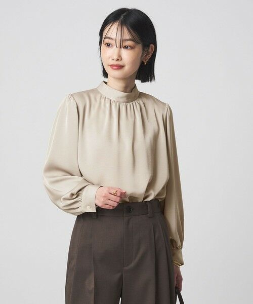 green label relaxing / グリーンレーベル リラクシング シャツ・ブラウス | サテン スタンドネック ギャザー ブラウス | 詳細6