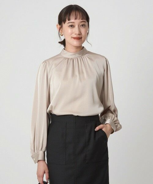 green label relaxing / グリーンレーベル リラクシング シャツ・ブラウス | サテン スタンドネック ギャザー ブラウス | 詳細6