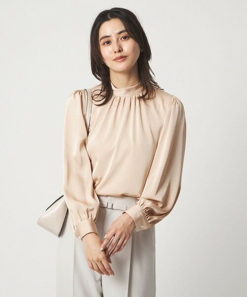 green label relaxing / グリーンレーベル リラクシング シャツ・ブラウス | サテン スタンドネック ギャザー ブラウス | 詳細11