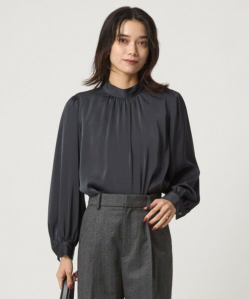 green label relaxing / グリーンレーベル リラクシング シャツ・ブラウス | サテン スタンドネック ギャザー ブラウス | 詳細15