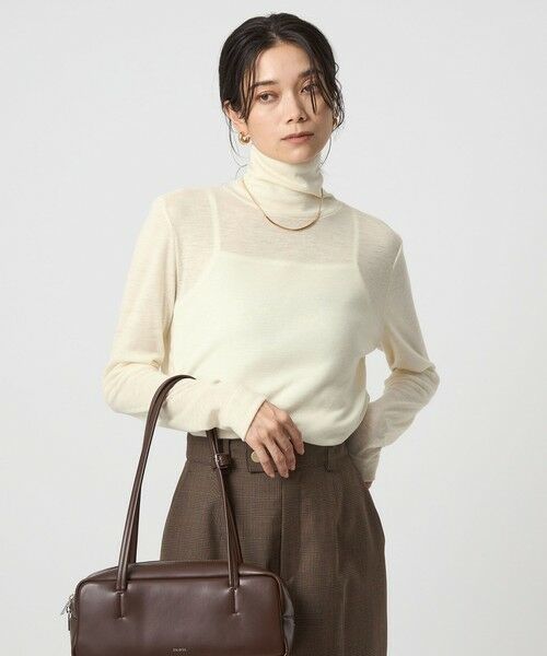 green label relaxing/グリーンレーベル リラクシング ウール フライス タートルネック カットソー オフホワイト ライトブルー ウォッシャブル OFF WHITE FREE