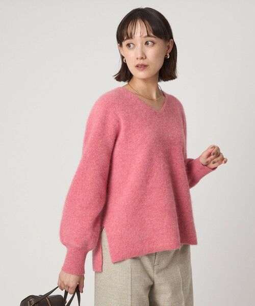 green label relaxing / グリーンレーベル リラクシング ニット・セーター | FOXブレンド フォルム Vネック ニット プルオーバー(PINK)