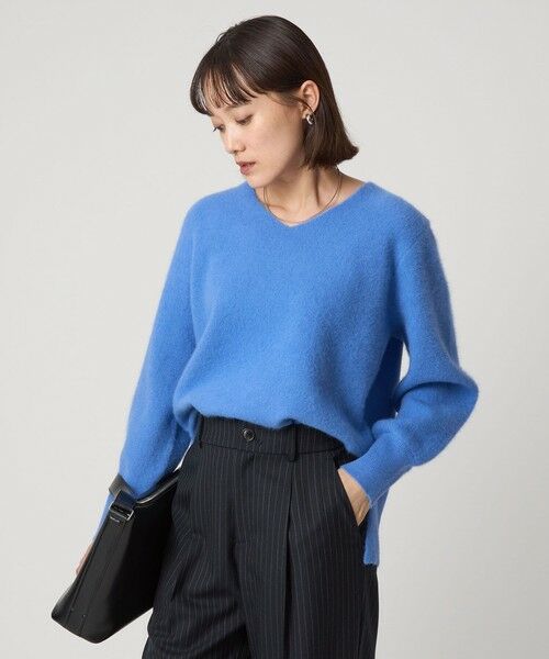 green label relaxing/グリーンレーベル リラクシング FOXブレンド フォルム Vネック ニット プルオーバー COBALT FREE