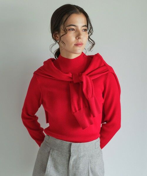 green label relaxing/グリーンレーベル リラクシング ウール リブ ボトルネック ニット プルオーバー ウォッシャブル RED FREE