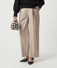 極美品♡グリーンレーベルリラクシング　ノーカラー　ワイドパンツ　ウエストリボン ほんのりハイウエスト・スッキリ見え】サス付きリボンワイド