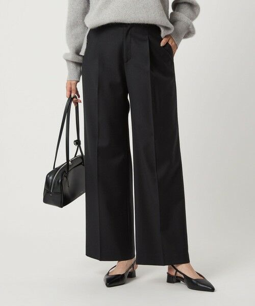 green label relaxing/グリーンレーベル リラクシング ［size SHORT/TALLあり］キチントボトムス サキソニー ワイド パンツ BLACK S(36)