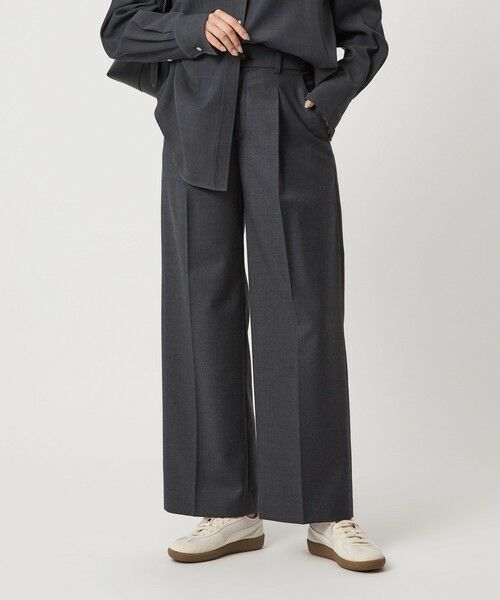 green label relaxing/グリーンレーベル リラクシング ［size SHORT/TALLあり］キチントボトムス サキソニー ワイド パンツ DK. GRAY M-L(TALL-38)