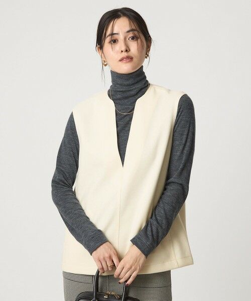 green label relaxing/グリーンレーベル リラクシング アッシュクジャージー Vネック ベスト ウォッシャブル OFF WHITE FREE