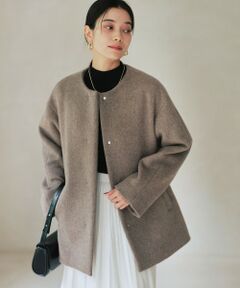 ［size SHORTあり］アンゴラビーバー ノーカラー ミドル コート