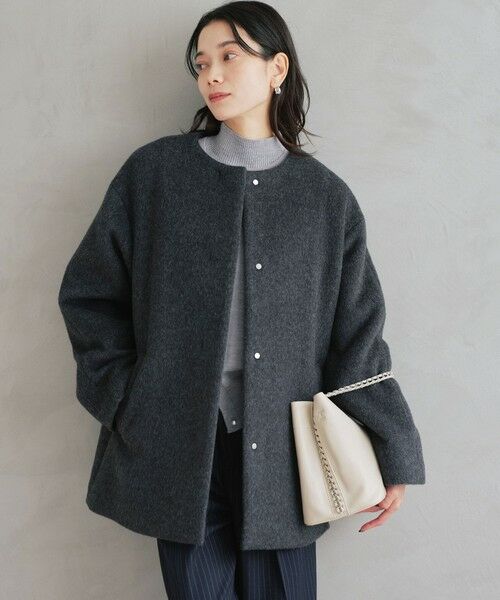 green label relaxing / グリーンレーベル リラクシング その他アウター | ［size SHORTあり］アンゴラビーバー ノーカラー ミドル コート | 詳細8