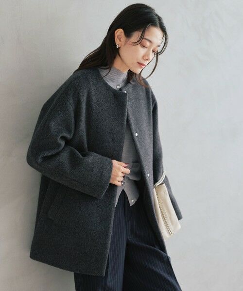 green label relaxing / グリーンレーベル リラクシング その他アウター | ［size SHORTあり］アンゴラビーバー ノーカラー ミドル コート | 詳細9