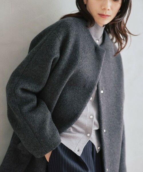 green label relaxing / グリーンレーベル リラクシング その他アウター | ［size SHORTあり］アンゴラビーバー ノーカラー ミドル コート | 詳細10