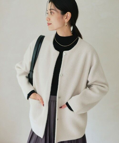 green label relaxing / グリーンレーベル リラクシング カーディガン・ボレロ | ［size SHORTあり］FOXブレンド セッケツ ノーカラー カーディガン | 詳細1