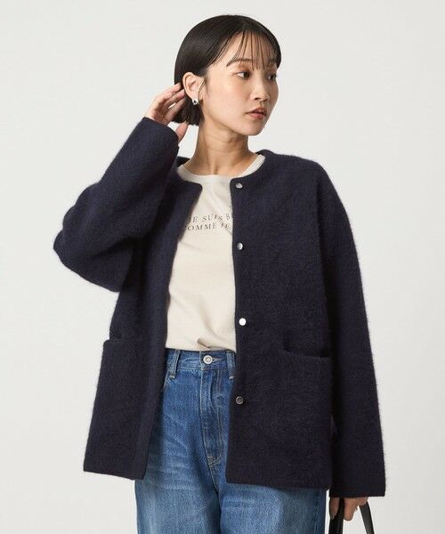 green label relaxing/グリーンレーベル リラクシング ［size SHORTあり］FOXブレンド セッケツ ノーカラー カーディガン NAVY FREE