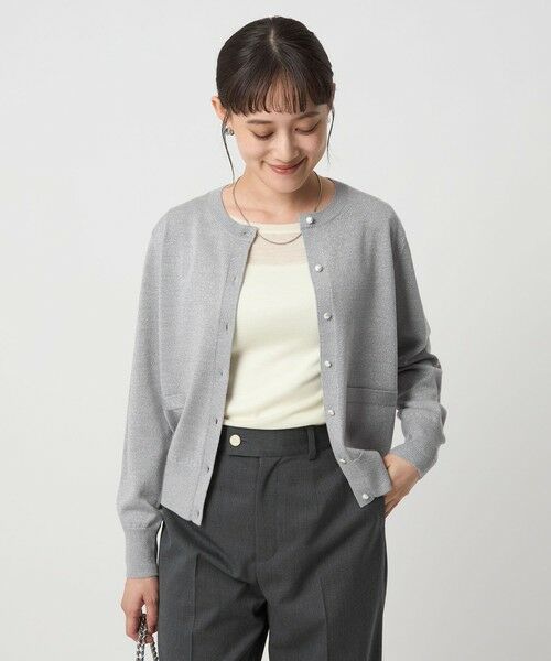 green label relaxing/グリーンレーベル リラクシング ラメ クルーネック ニット カーディガン ウォッシャブル LT. GRAY FREE green label relaxing/グリーンレーベル リラクシング ラメ クルーネック ニット カーディガン ウォッシャブル LT. GRAY FREE