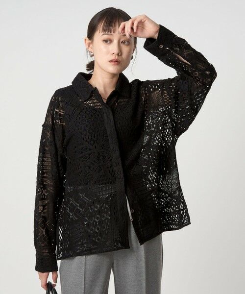 green label relaxing/グリーンレーベル リラクシング クラフトレース シャツ BLACK FREE