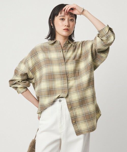 green label relaxing/グリーンレーベル リラクシング コットン ネル チェック シャツ CREAM FREE
